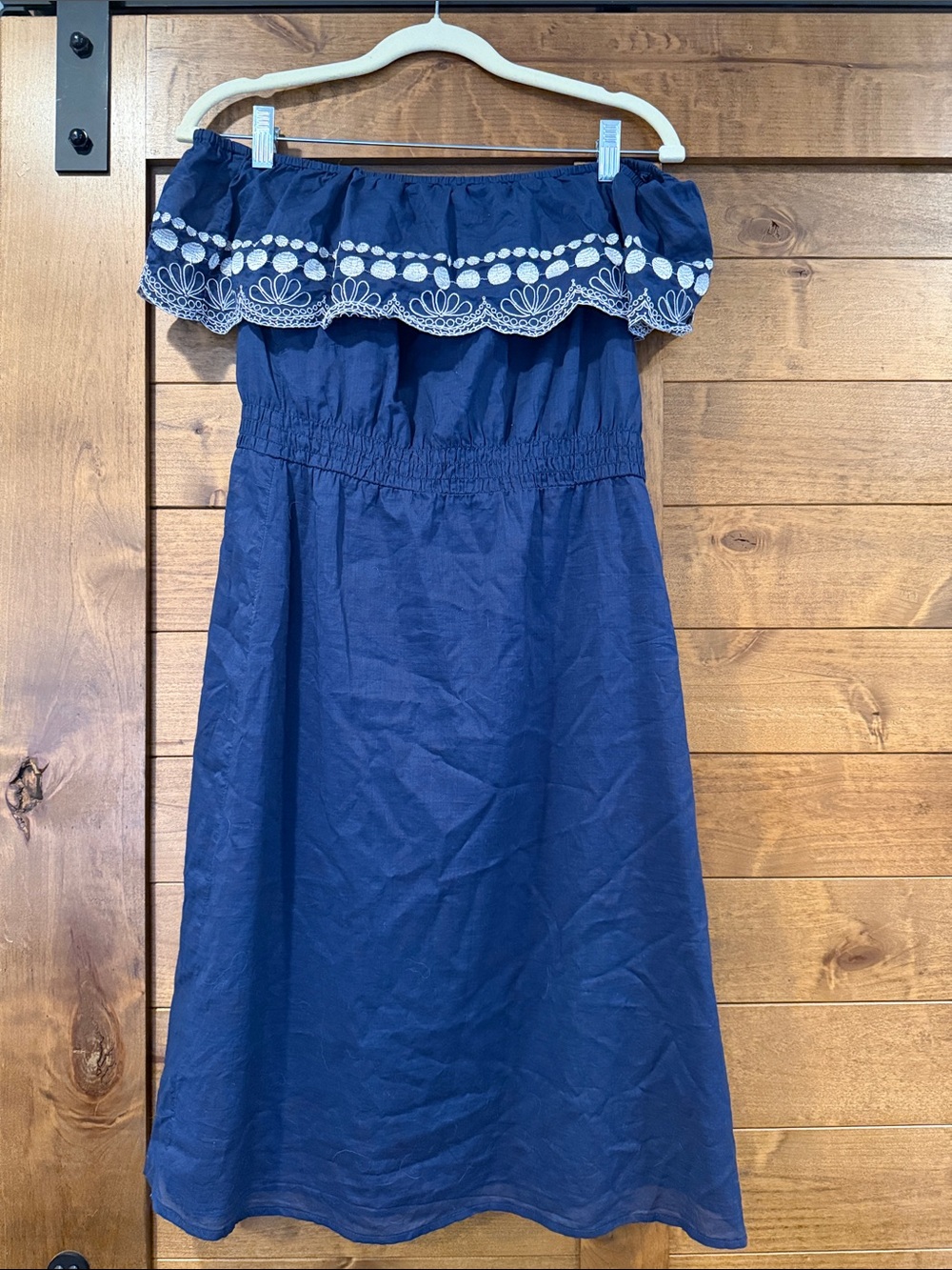 Calypso Navy Off-Shoulder Embroidered Sundress